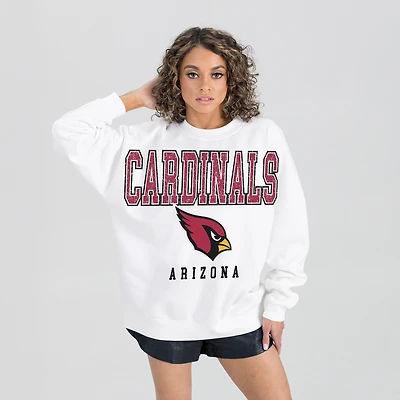 Women's Gameday Couture  White Arizona Cardinals Sunday Drives Oversized Crewneck Pullover Sweatshirt