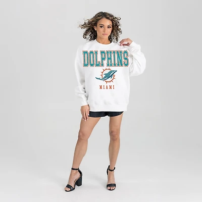 Women's Gameday Couture  White Miami Dolphins Sunday Drives Oversized Crewneck Pullover Sweatshirt