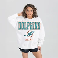 Women's Gameday Couture  White Miami Dolphins Sunday Drives Oversized Crewneck Pullover Sweatshirt