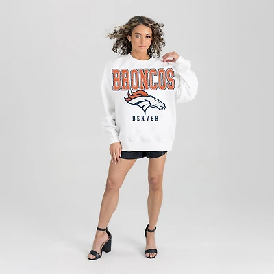 Women's Gameday Couture  White Denver Broncos Sunday Drives Oversized Crewneck Pullover Sweatshirt