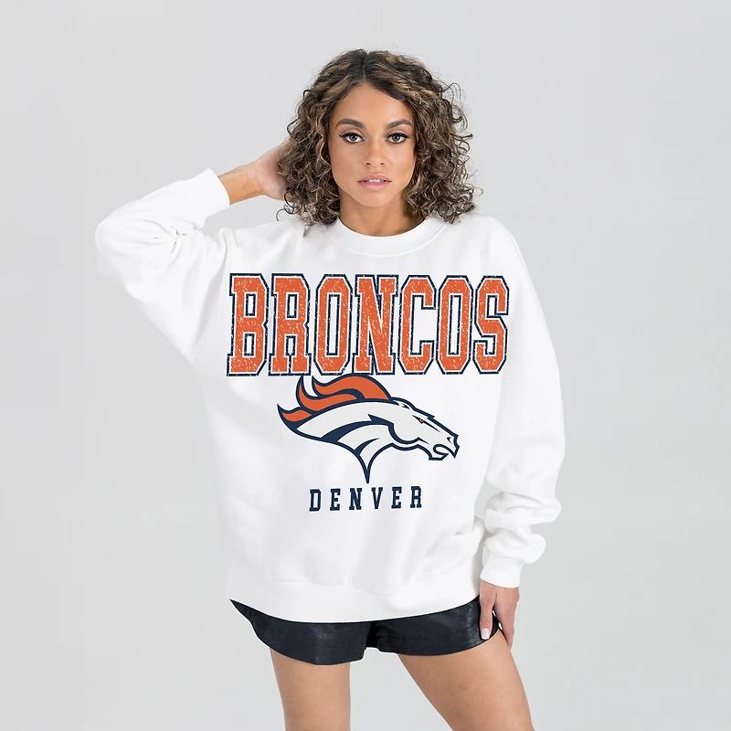Women's Gameday Couture White Denver Broncos Sunday Drives Oversized Crewneck Pullover Sweatshirt