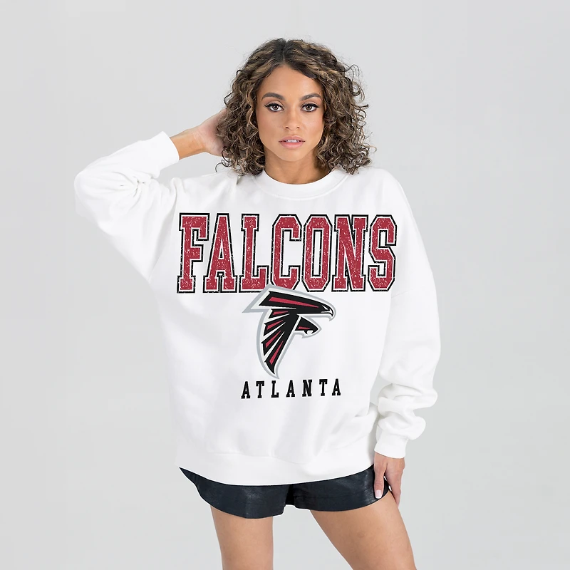 Women's Gameday Couture White Atlanta Falcons Sunday Drives Oversized Crewneck Pullover Sweatshirt