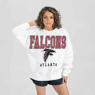Women's Gameday Couture  White Atlanta Falcons Sunday Drives Oversized Crewneck Pullover Sweatshirt