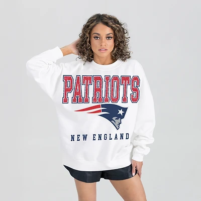 Women's Gameday Couture  White New England Patriots Sunday Drives Oversized Crewneck Pullover Sweatshirt