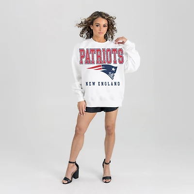Women's Gameday Couture  White New England Patriots Sunday Drives Oversized Crewneck Pullover Sweatshirt