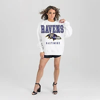 Women's Gameday Couture  White Baltimore Ravens Sunday Drives Oversized Crewneck Pullover Sweatshirt