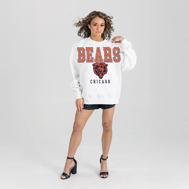 Women's Gameday Couture  White Chicago Bears Sunday Drives Oversized Crewneck Pullover Sweatshirt