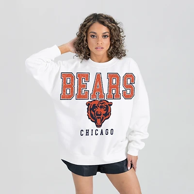 Women's Gameday Couture  White Chicago Bears Sunday Drives Oversized Crewneck Pullover Sweatshirt
