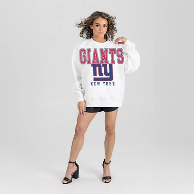 Women's Gameday Couture  White New York Giants Sunday Drives Oversized Crewneck Pullover Sweatshirt