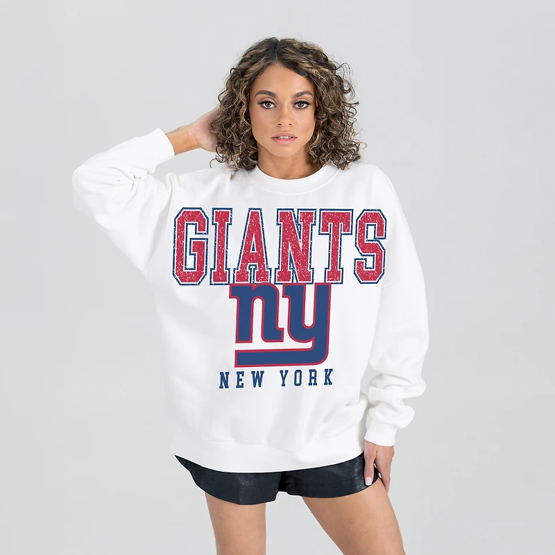 Women's Gameday Couture  White New York Giants Sunday Drives Oversized Crewneck Pullover Sweatshirt