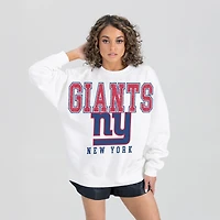 Women's Gameday Couture  White New York Giants Sunday Drives Oversized Crewneck Pullover Sweatshirt