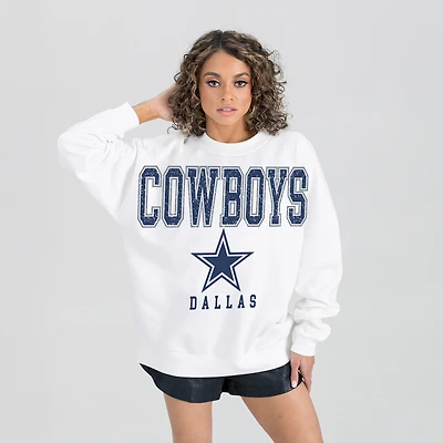 Women's Gameday Couture  White Dallas Cowboys Sunday Drives Oversized Crewneck Pullover Sweatshirt