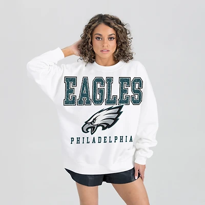 Women's Gameday Couture  White Philadelphia Eagles Sunday Drives Oversized Crewneck Pullover Sweatshirt