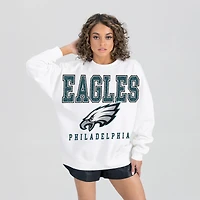 Women's Gameday Couture  White Philadelphia Eagles Sunday Drives Oversized Crewneck Pullover Sweatshirt