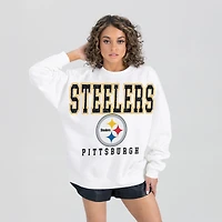 Women's Gameday Couture  White Pittsburgh Steelers Sunday Drives Oversized Crewneck Pullover Sweatshirt