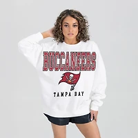 Women's Gameday Couture  White Tampa Bay Buccaneers Sunday Drives Oversized Crewneck Pullover Sweatshirt