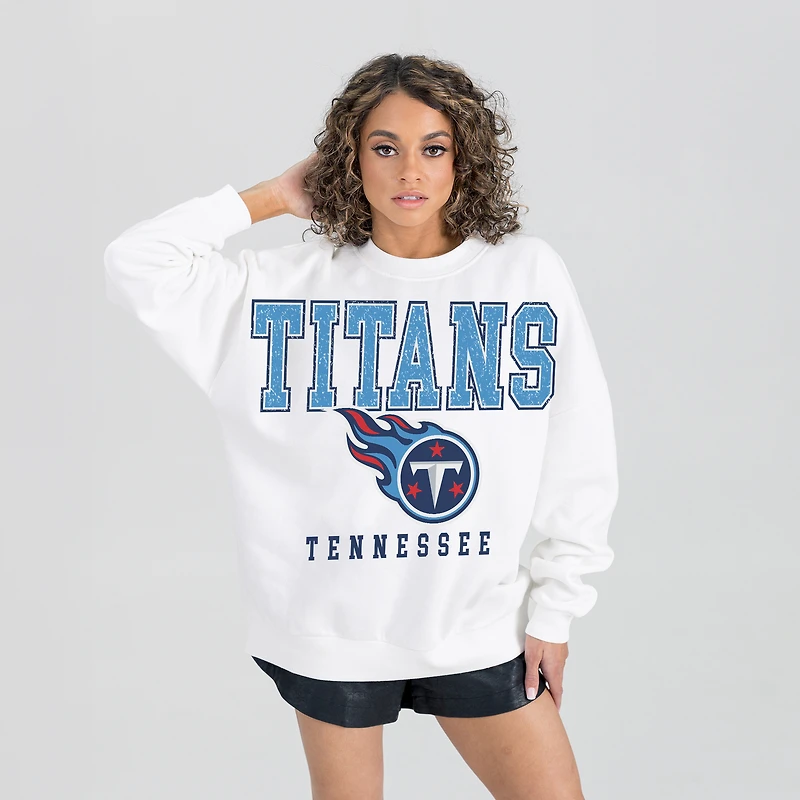 Women's Gameday Couture  White Tennessee Titans Sunday Drives Oversized Crewneck Pullover Sweatshirt