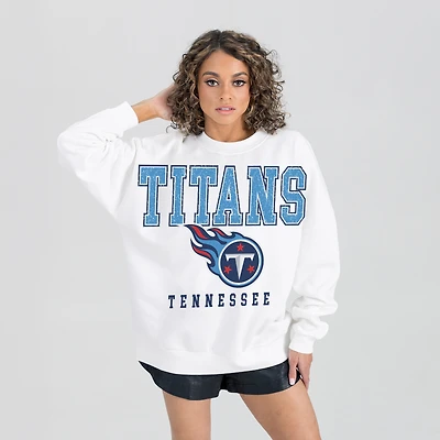 Women's Gameday Couture  White Tennessee Titans Sunday Drives Oversized Crewneck Pullover Sweatshirt