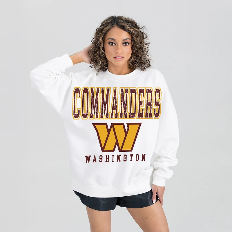 Women's Gameday Couture  White Washington Commanders Sunday Drives Oversized Crewneck Pullover Sweatshirt