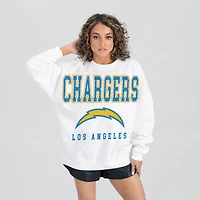 Women's Gameday Couture  White Los Angeles Chargers Sunday Drives Oversized Crewneck Pullover Sweatshirt