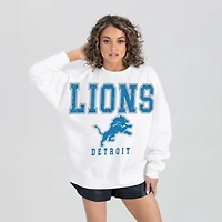 Women's Gameday Couture  White Detroit Lions Sunday Drives Oversized Crewneck Pullover Sweatshirt