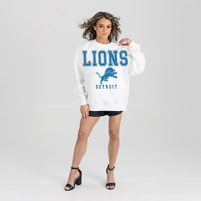 Women's Gameday Couture  White Detroit Lions Sunday Drives Oversized Crewneck Pullover Sweatshirt