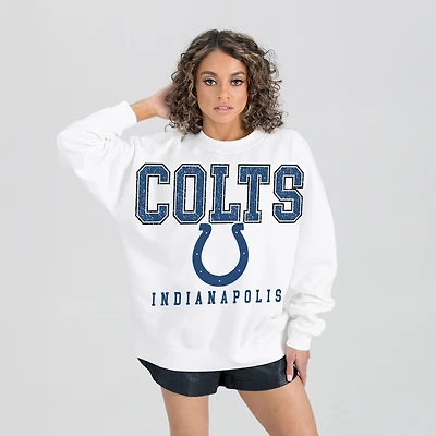 Women's Gameday Couture  White Indianapolis Colts Sunday Drives Oversized Crewneck Pullover Sweatshirt