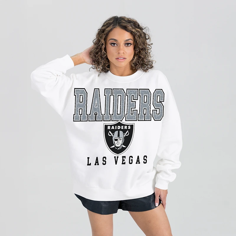 Women's Gameday Couture White Las Vegas Raiders Sunday Drives Oversized Crewneck Pullover Sweatshirt