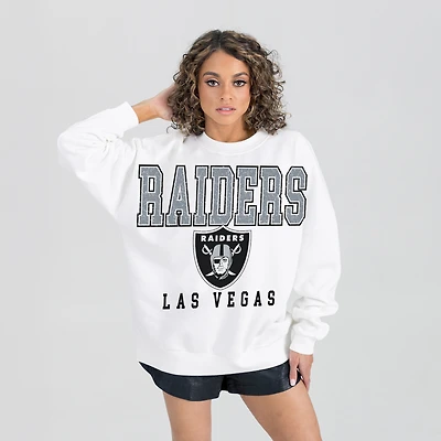 Women's Gameday Couture  White Las Vegas Raiders Sunday Drives Oversized Crewneck Pullover Sweatshirt