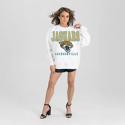 Women's Gameday Couture  White Jacksonville Jaguars Sunday Drives Oversized Crewneck Pullover Sweatshirt