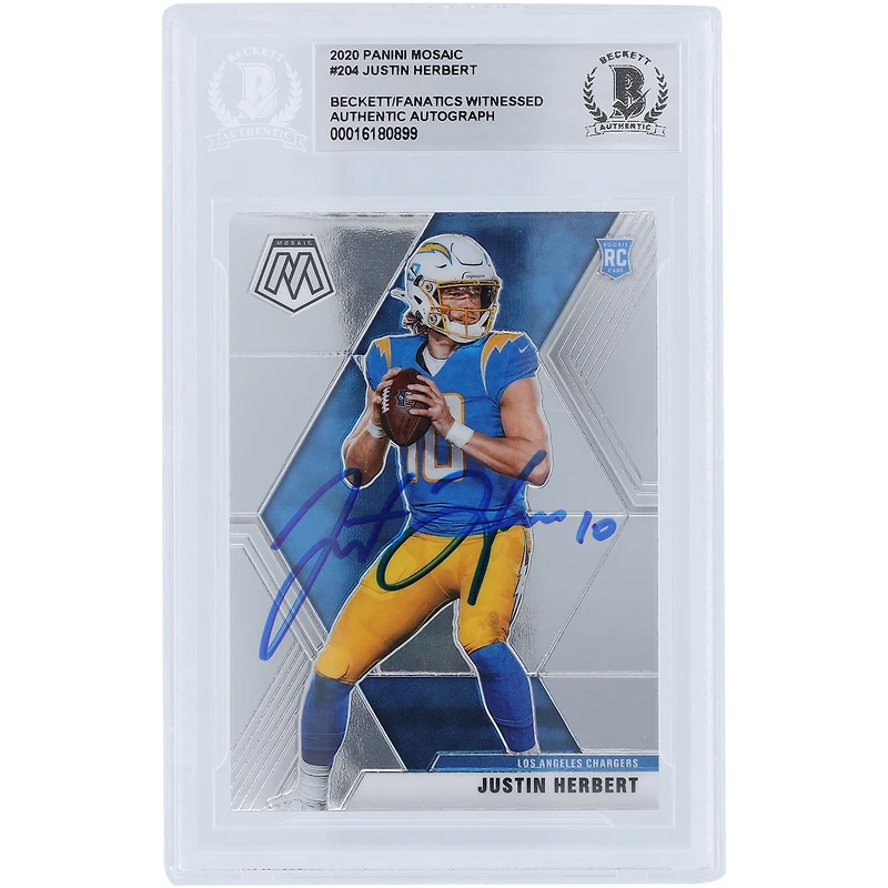 Justin Herbert Los Angeles Chargers Autographed 2020 Panini Mosaic #204 Beckett Fanatics Witnessed Authenticated Rookie Card