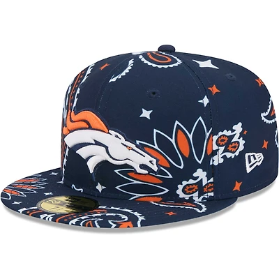Men's New Era Navy Denver Broncos Paisley 59FIFTY Fitted Hat