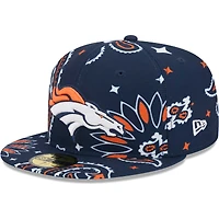 Men's New Era Navy Denver Broncos Paisley 59FIFTY Fitted Hat