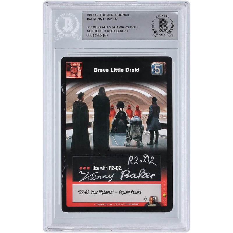 Kenny Baker Star Wars Autographed 1999 CCG Young Jedi #53 BGS Authenticated Card with "R2-D2" Inscription