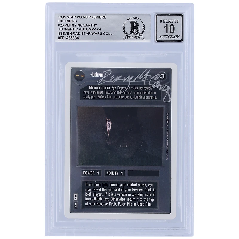 Penny McCarthy Star Wars Autographed 1995 CCG Premiere #23 BGS Authenticated 10 Card