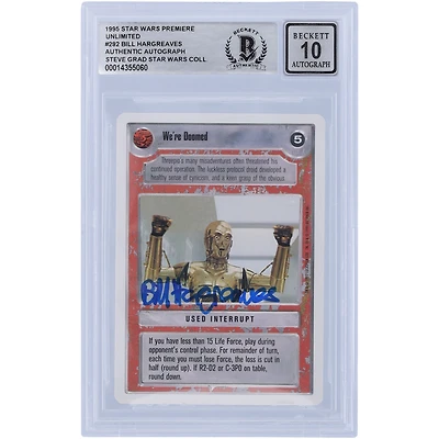 Bill Hargreaves Star Wars Autographed 1995 CCG Premiere #282 BGS Authenticated 10 Card