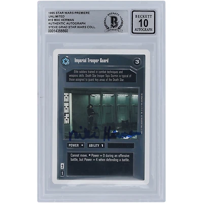 Miki Herman Star Wars Autographed 1995 CCG Premiere #19 BGS Authenticated 10 Card