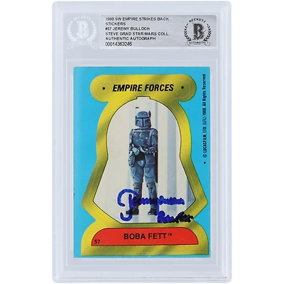 Jeremy Bulloch Star Wars Autographed 1980 Topps The Empire Strikes Back Sticker #57 BAS Authenticated Card with "Boba Fett" Inscription
