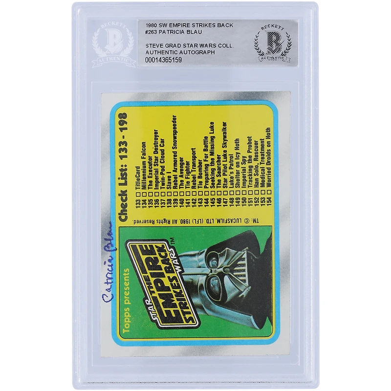 Patricia Blau Star Wars Autographed 1980 Topps The Empire Strikes Back #263 BAS Authenticated Card