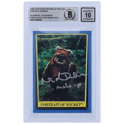 Nick Dudman Star Wars Autographed 1983 Topps Return of the Jedi #190 BGS Authenticated 10 Card with "Make Up" Inscription