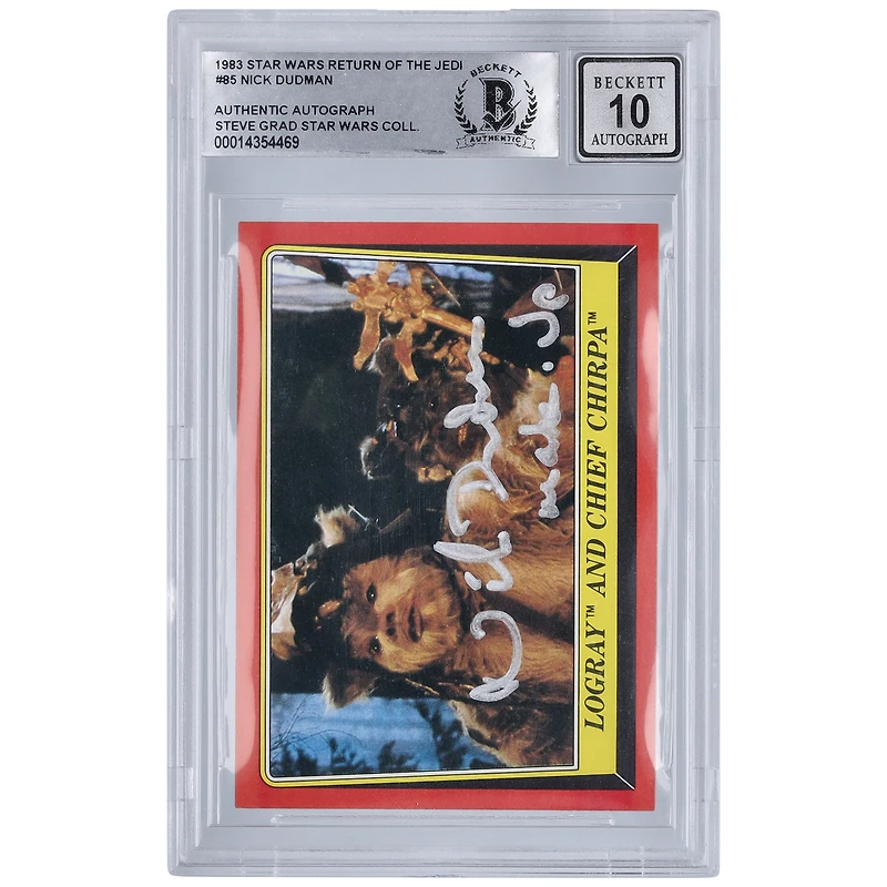 Nick Dudman Star Wars Autographed 1983 Topps Return of the Jedi #85 BGS Authenticated 10 Card with "Make Up" Inscription
