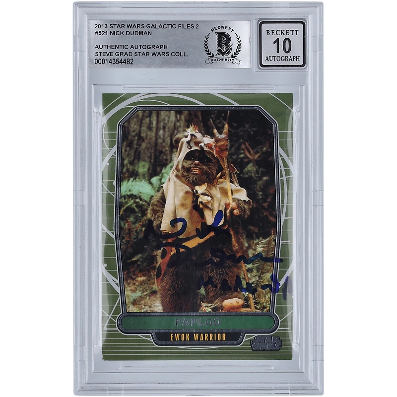 Nick Dudman Star Wars Autographed 2013 Topps Galactic Files 2 #521 BGS Authenticated 10 Card with "Make Up" Inscription
