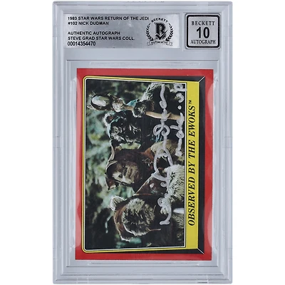 Nick Dudman Star Wars Autographed 1983 Topps Return of the Jedi #102 BGS Authenticated 10 Card with "Make Up" Inscription