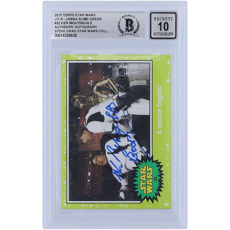 Ken Nightingall Star Wars Autographed 2015 Topps Journey To The Force Awakens Slime Green #32 BGS Authenticated 10 Card with "Boom" Inscription