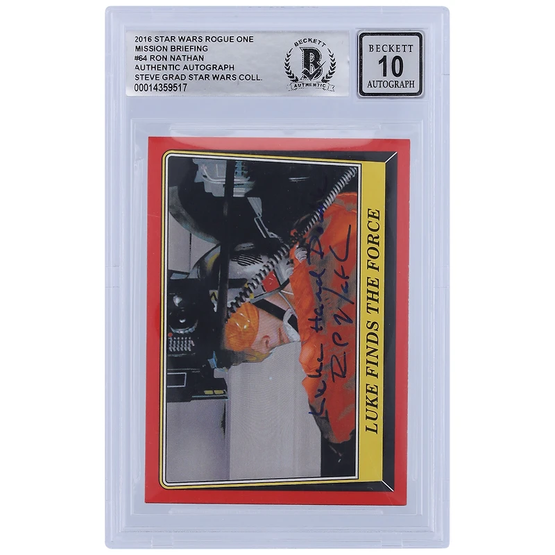 Ron Nathan Star Wars Autographed 2016 Topps Rogue One #64 BGS Authenticated 10 Card with "Luke Hand Double" Inscription