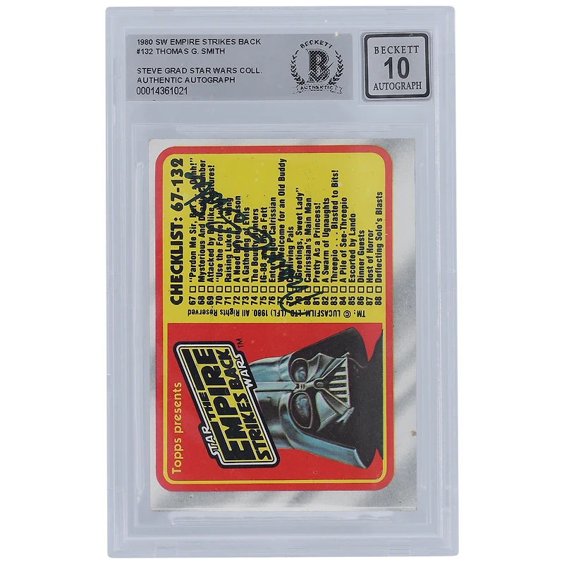 Thomas G. Smith Star Wars Autographed 1980 Topps The Empire Strikes Back #132 BGS Authenticated 10 Card