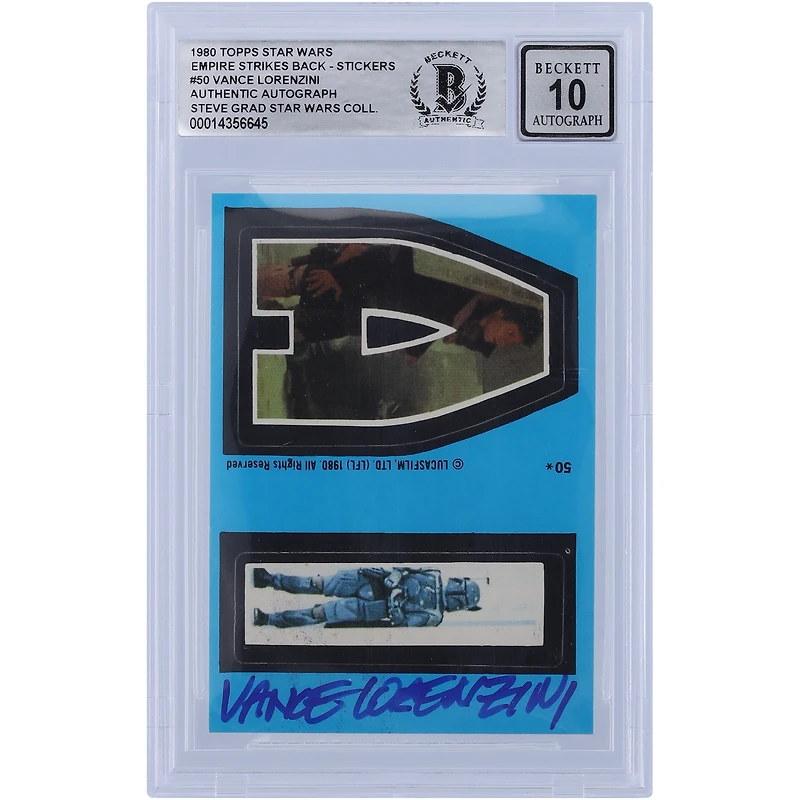 Vance Lorenzini Star Wars Autographed 1980 Topps The Empire Strikes Back Stickers #50 BGS Authenticated 10 Card