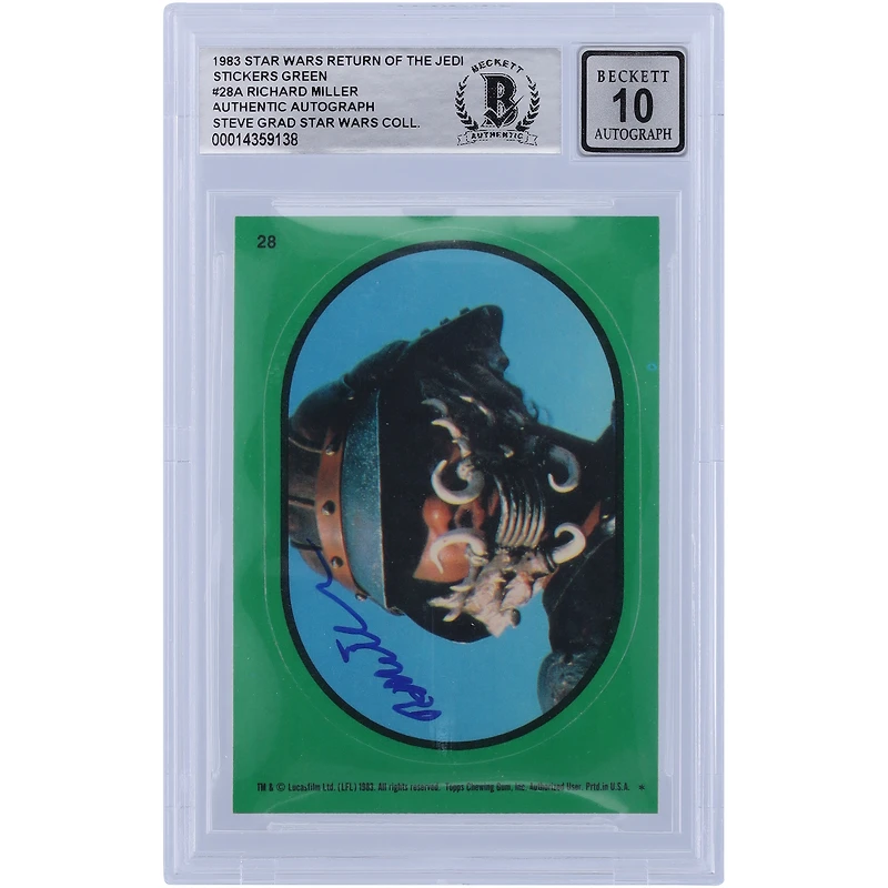 Richard Miller Star Wars Autographed 1983 Topps Return of the Jedi Sticker Green #28A BGS Authenticated 10 Card