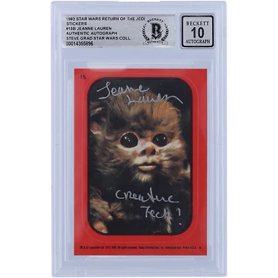 Jeanne Lauren Star Wars Autographed 1983 Topps Return of the Jedi Sticker #15B BGS Authenticated 10 Card with "Creature Tech!" Inscription