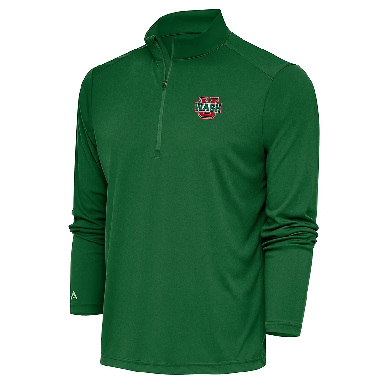 Men's Antigua Green WashU Tribute Quarter-Zip Pullover Top